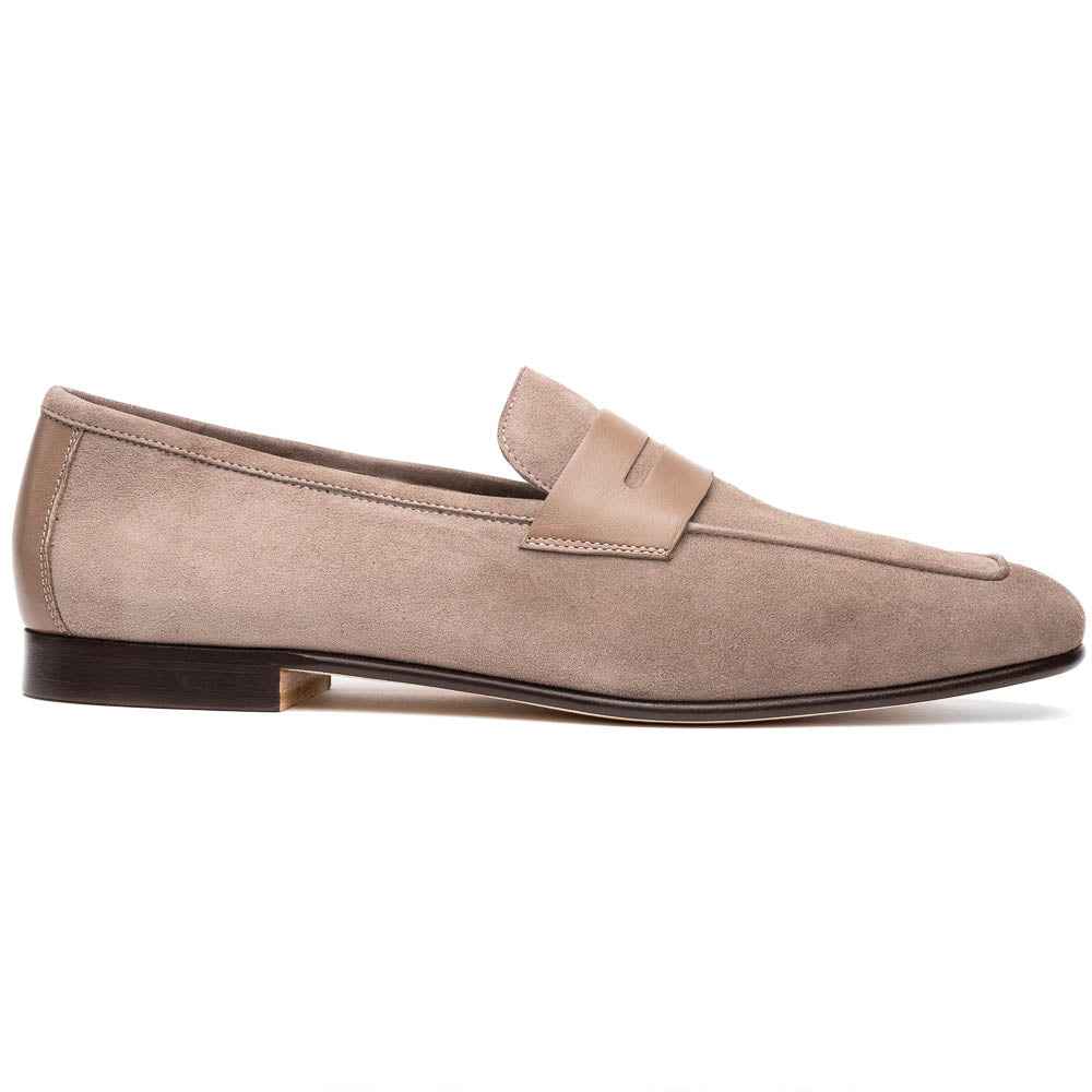 16-672-TPE Tippa Suede & Calfskin Penny Loafers Taupe Zelli Italia