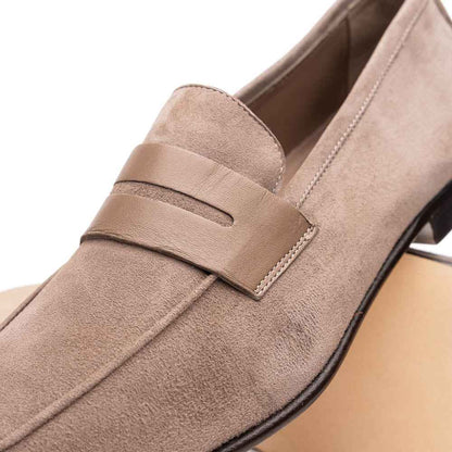 16-672-TPE Tippa Suede & Calfskin Penny Loafers Taupe Zelli Italia