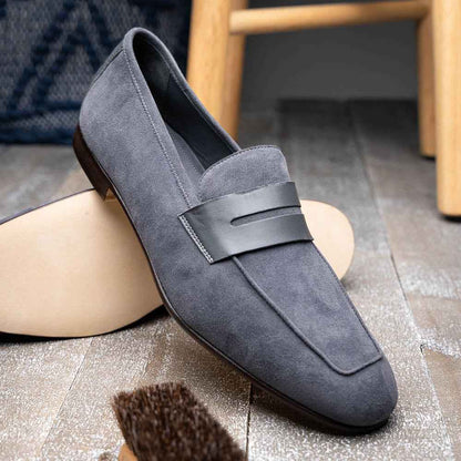 16-672-GRY Tippa Suede & Calfskin Penny Loafers Grey Zelli Italia