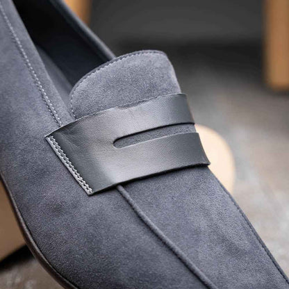16-672-GRY Tippa Suede & Calfskin Penny Loafers Grey Zelli Italia
