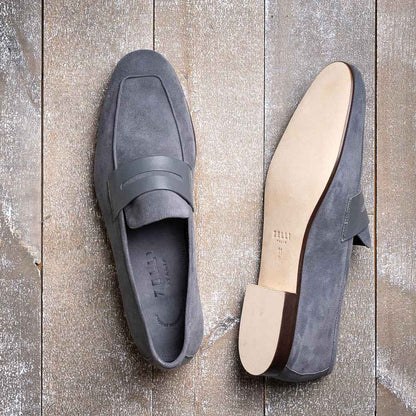 16-672-GRY Tippa Suede & Calfskin Penny Loafers Grey Zelli Italia