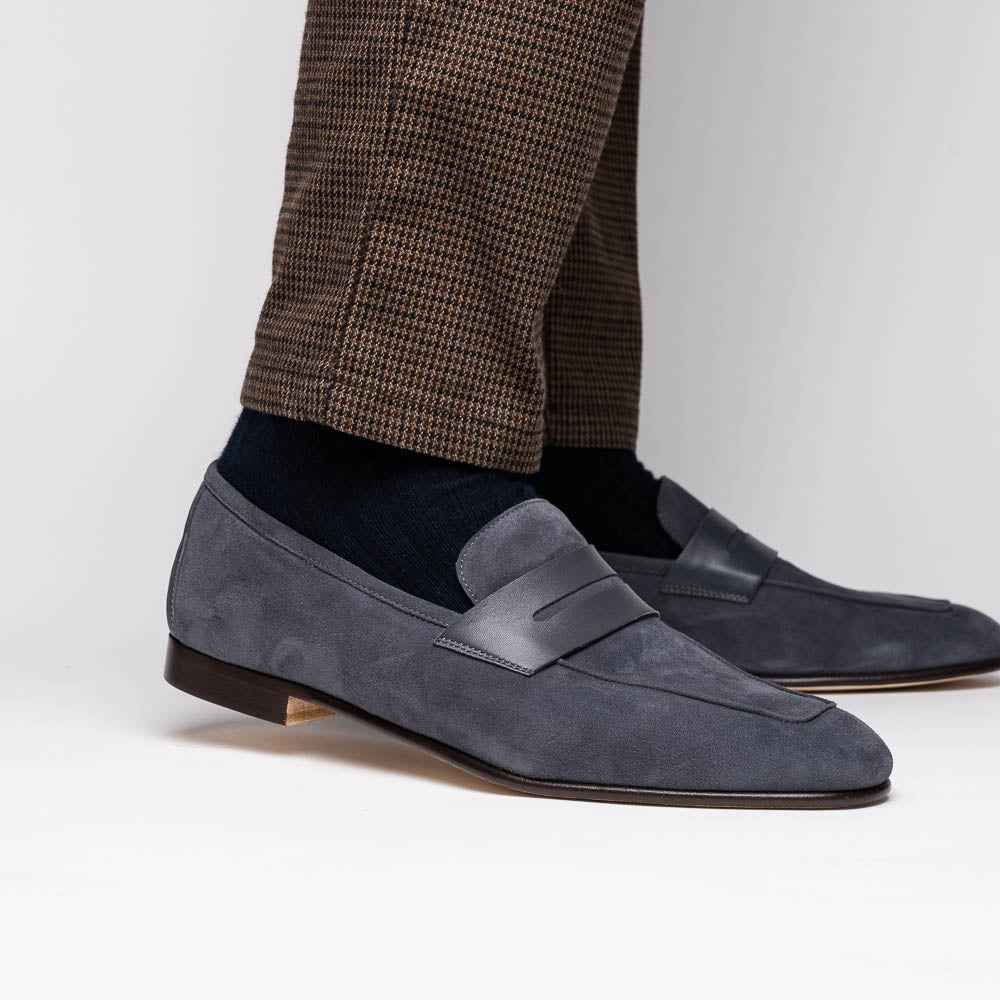 16-672-GRY Tippa Suede & Calfskin Penny Loafers Grey Zelli Italia
