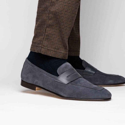 16-672-GRY Tippa Suede & Calfskin Penny Loafers Grey Zelli Italia