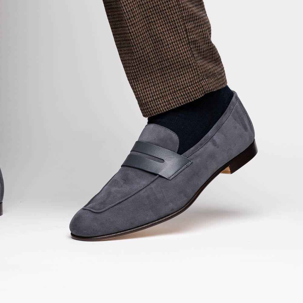 16-672-GRY Tippa Suede & Calfskin Penny Loafers Grey Zelli Italia