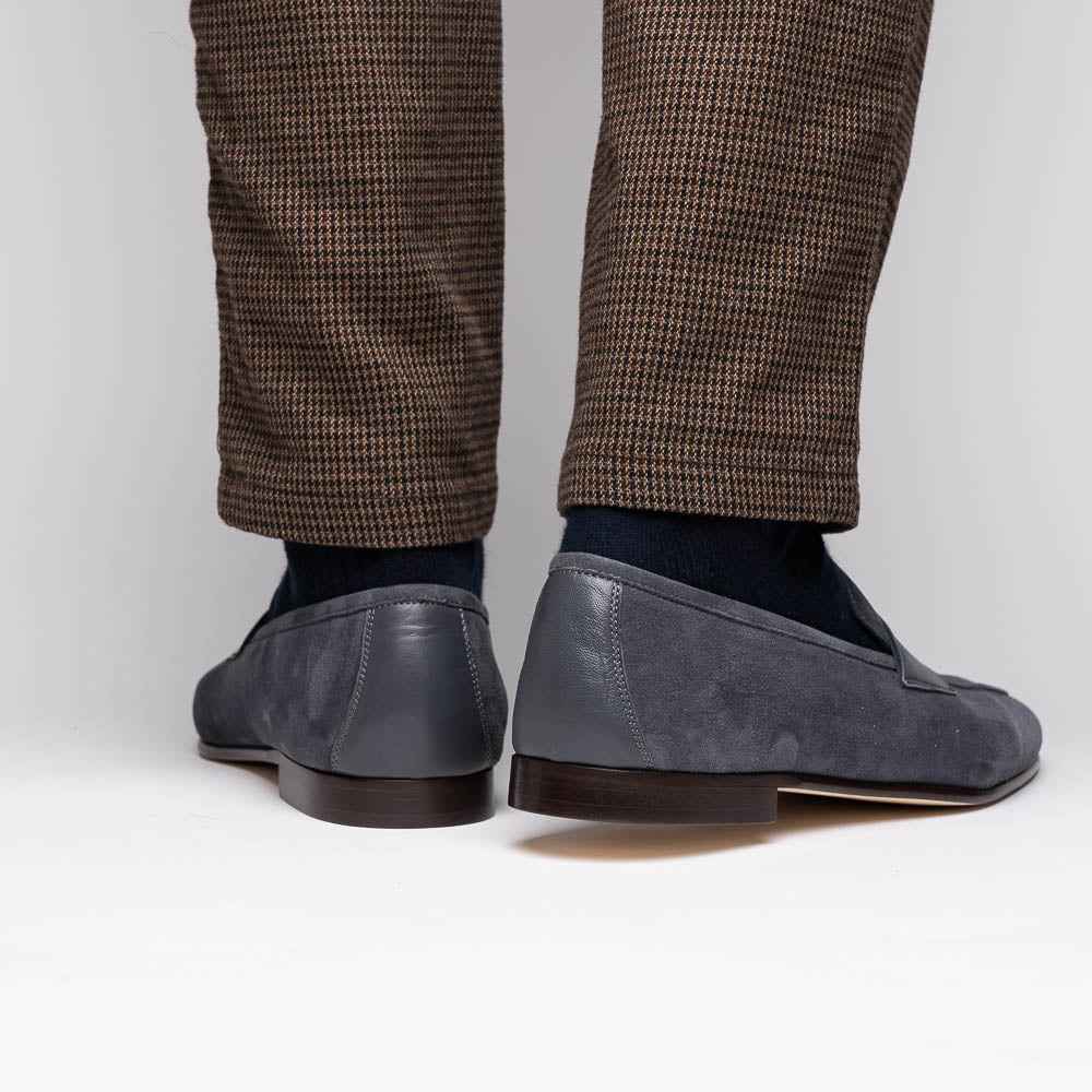 16-672-GRY Tippa Suede & Calfskin Penny Loafers Grey Zelli Italia