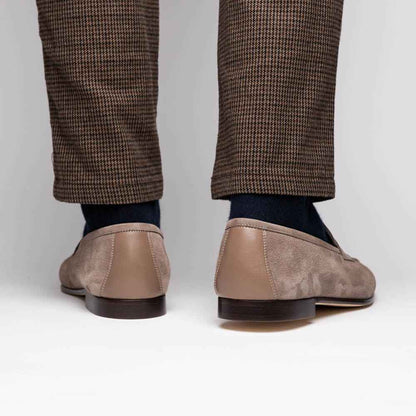 16-672-TPE Tippa Suede & Calfskin Penny Loafers Taupe Zelli Italia