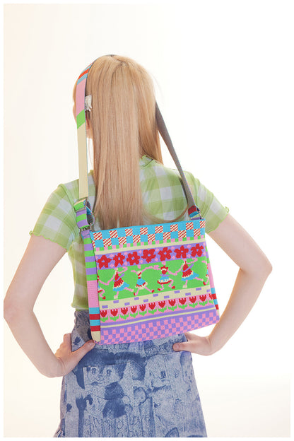Rainbow Knit Pattern Shoulder Bag - Wolvess