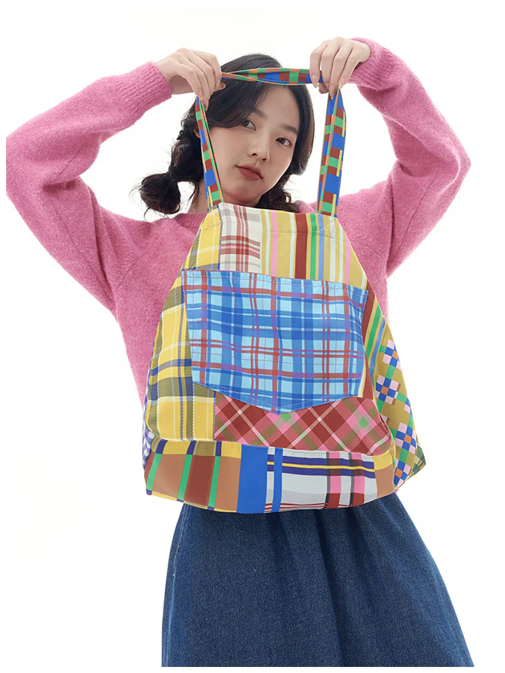 Colorful Patchwork Plaid Tote Bag - Wolvess
