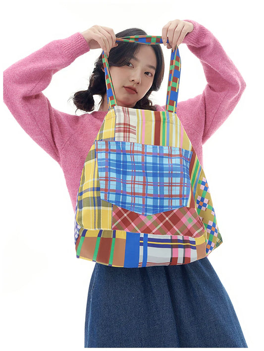 Colorful Patchwork Plaid Tote Bag - Wolvess
