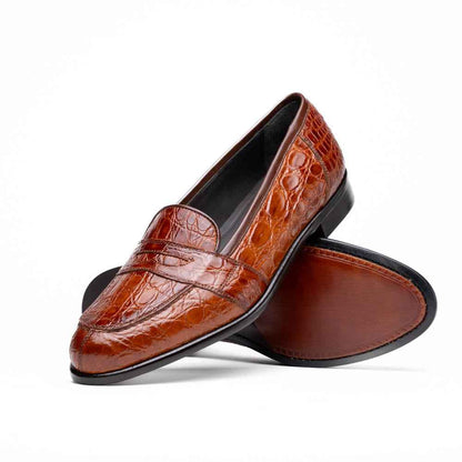 11-119-CGN TUSCANY Crocodile Penny Loafer, Cognac Zelli Italia