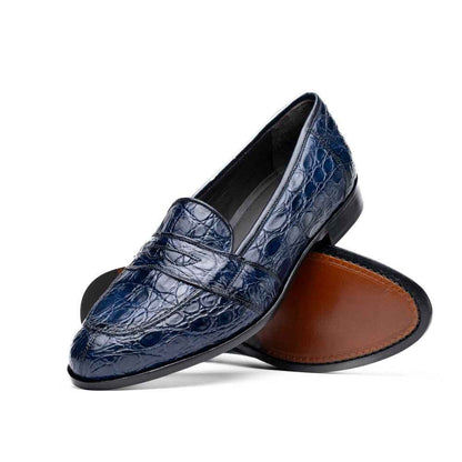 11-119-NVY TUSCANY Crocodile Penny Loafer, Navy