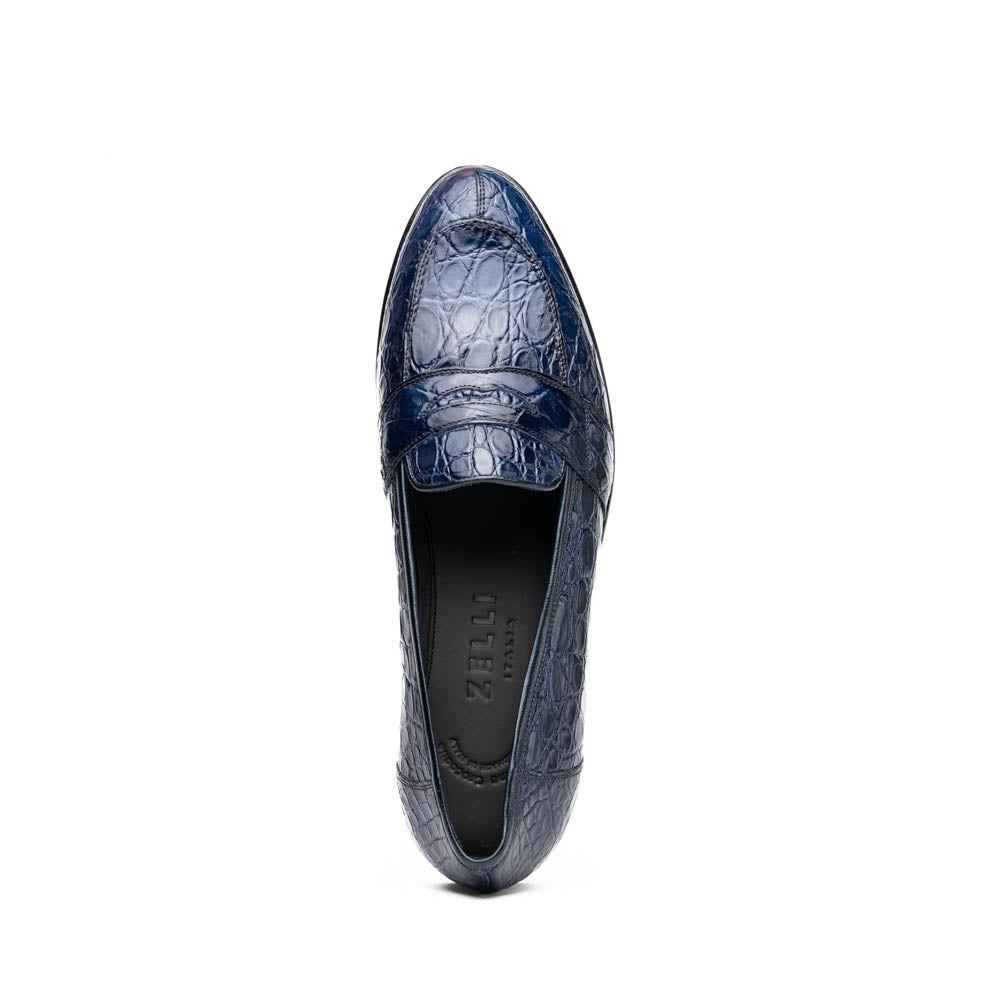 11-119-NVY TUSCANY Crocodile Penny Loafer, Navy
