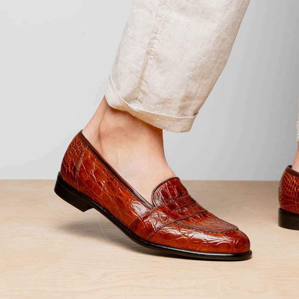 11-119-CGN TUSCANY Crocodile Penny Loafer, Cognac Zelli Italia