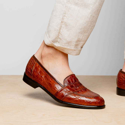 11-119-CGN TUSCANY Crocodile Penny Loafer, Cognac Zelli Italia