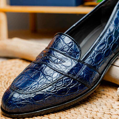 11-119-NVY TUSCANY Crocodile Penny Loafer, Navy