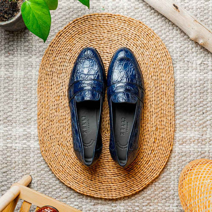 11-119-NVY TUSCANY Crocodile Penny Loafer, Navy