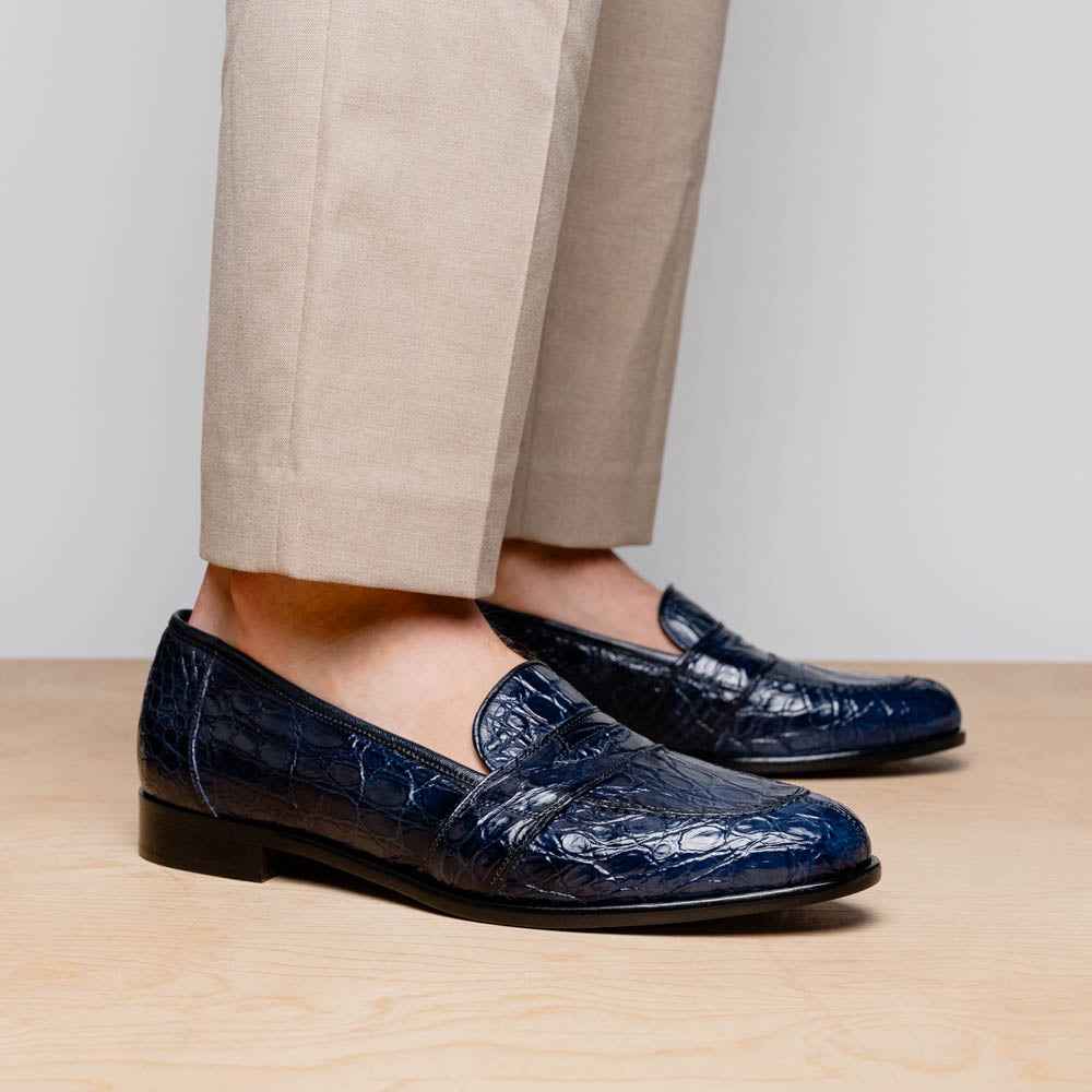 11-119-NVY TUSCANY Crocodile Penny Loafer, Navy