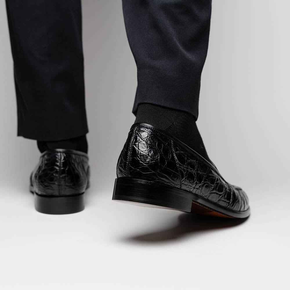 11-119-BKM (BLK) TUSCANY Crocodile Penny Loafer, Black Zelli Italia