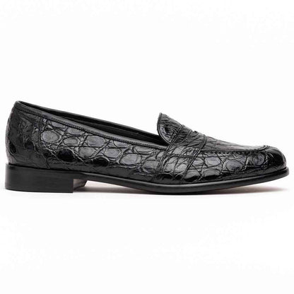 11-119-BKM (BLK) TUSCANY Crocodile Penny Loafer, Black Zelli Italia