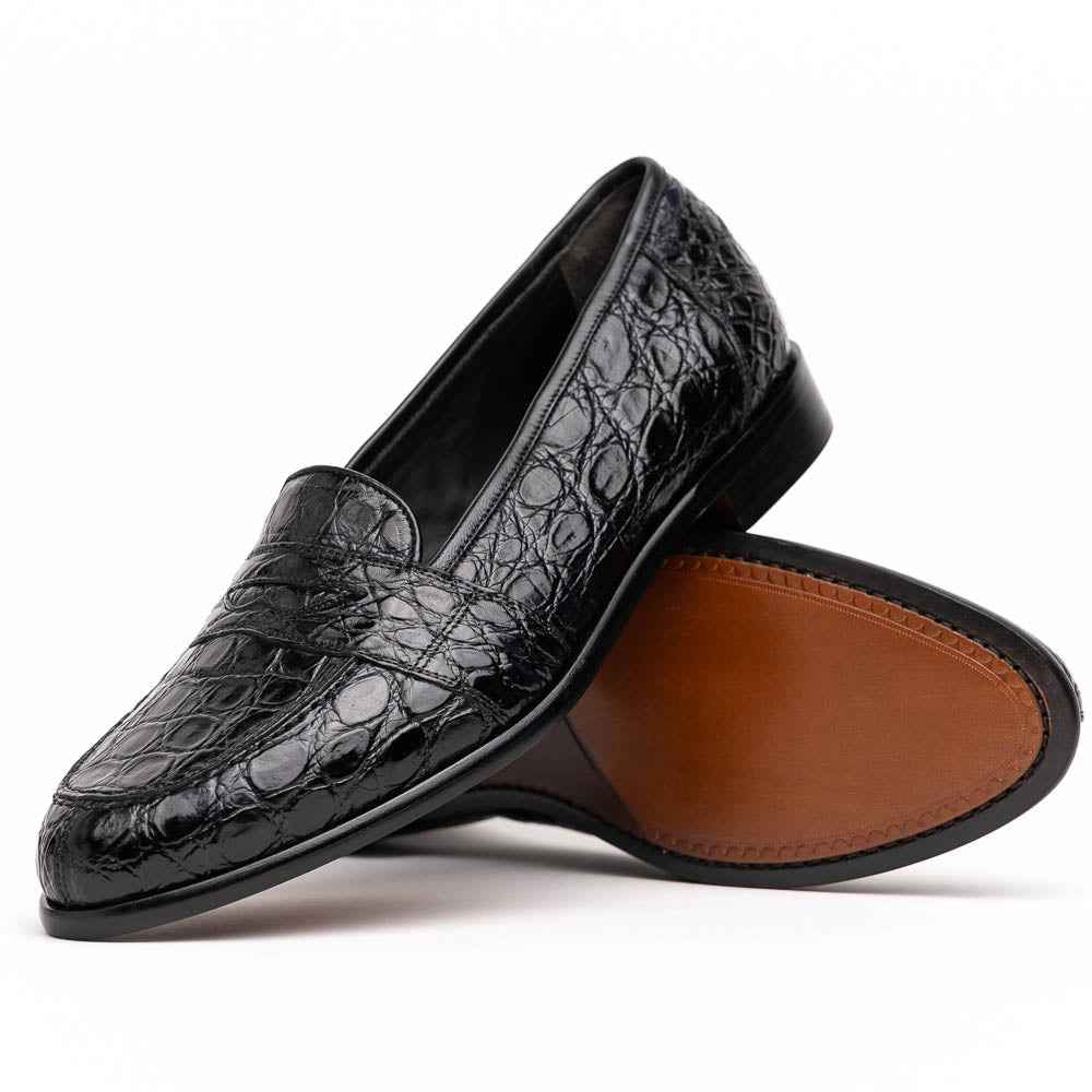 11-119-BKM (BLK) TUSCANY Crocodile Penny Loafer, Black Zelli Italia