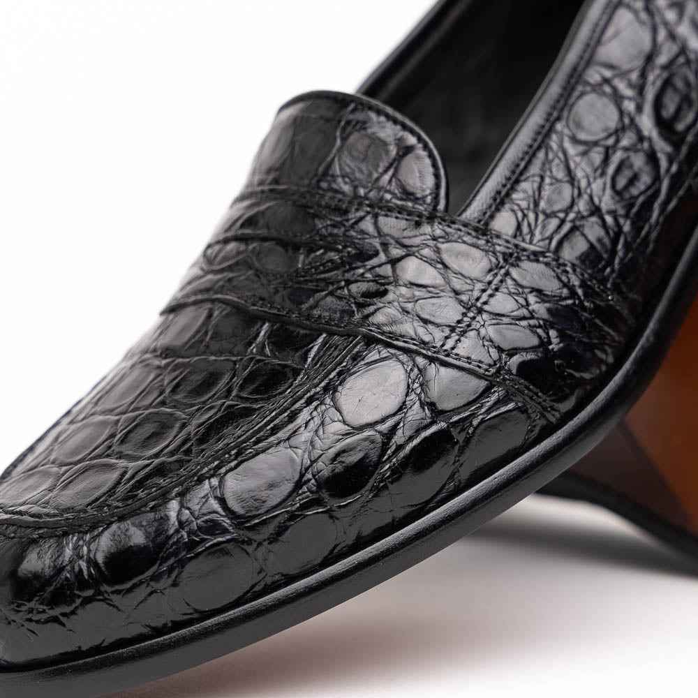 11-119-BKM (BLK) TUSCANY Crocodile Penny Loafer, Black Zelli Italia