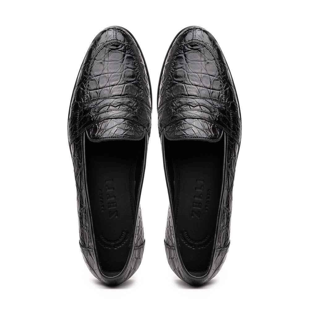 11-119-BKM (BLK) TUSCANY Crocodile Penny Loafer, Black Zelli Italia