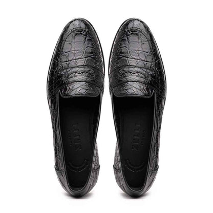 11-119-BKM (BLK) TUSCANY Crocodile Penny Loafer, Black Zelli Italia
