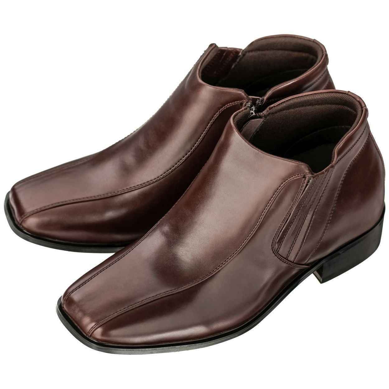 CALDEN Brown Leather Zipper Boots - 3.2 Inches - K99805-1 Tallmenshoes.com