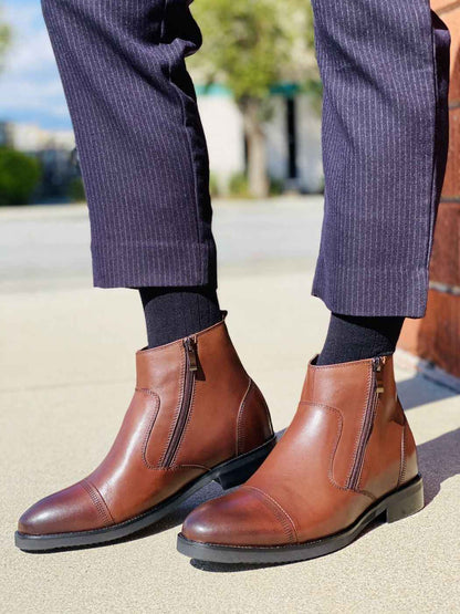 CALTO - S28002 - 2.8 Inches Taller (Dark Brown) - Lightweight - Zipper Boots Tallmenshoes.com