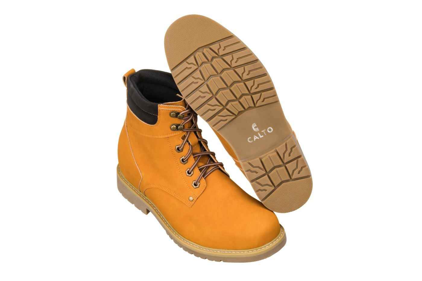 CALTO - K8821 - 3.2 Inches Taller (Nubuck Camel) - Work Style Boot Tallmenshoes.com