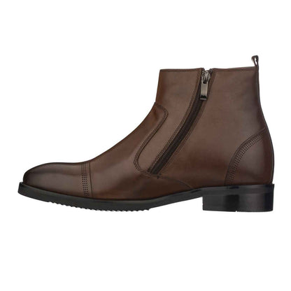 CALTO - S28002 - 2.8 Inches Taller (Dark Brown) - Lightweight - Zipper Boots Tallmenshoes.com