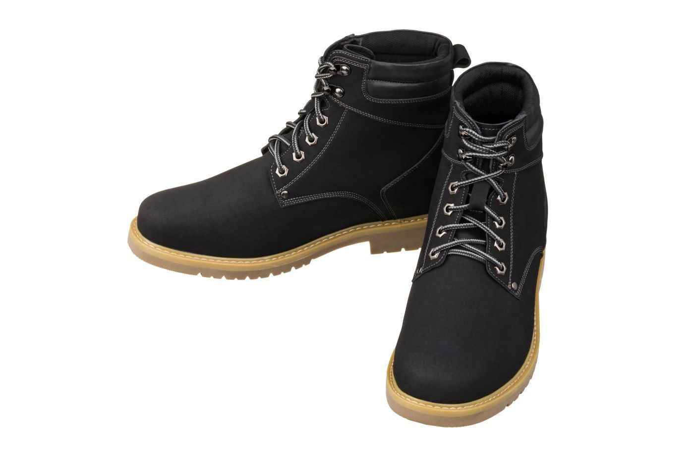CALTO - K8820 - 3.2 Inches Taller (Nubuck Black) - Work Style Boot Tallmenshoes.com