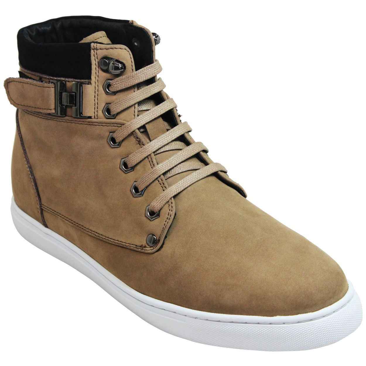CALTO - T53121 - 2.6 Inches Taller (Nubuck Tan) - High top sneak-boot Tallmenshoes.com