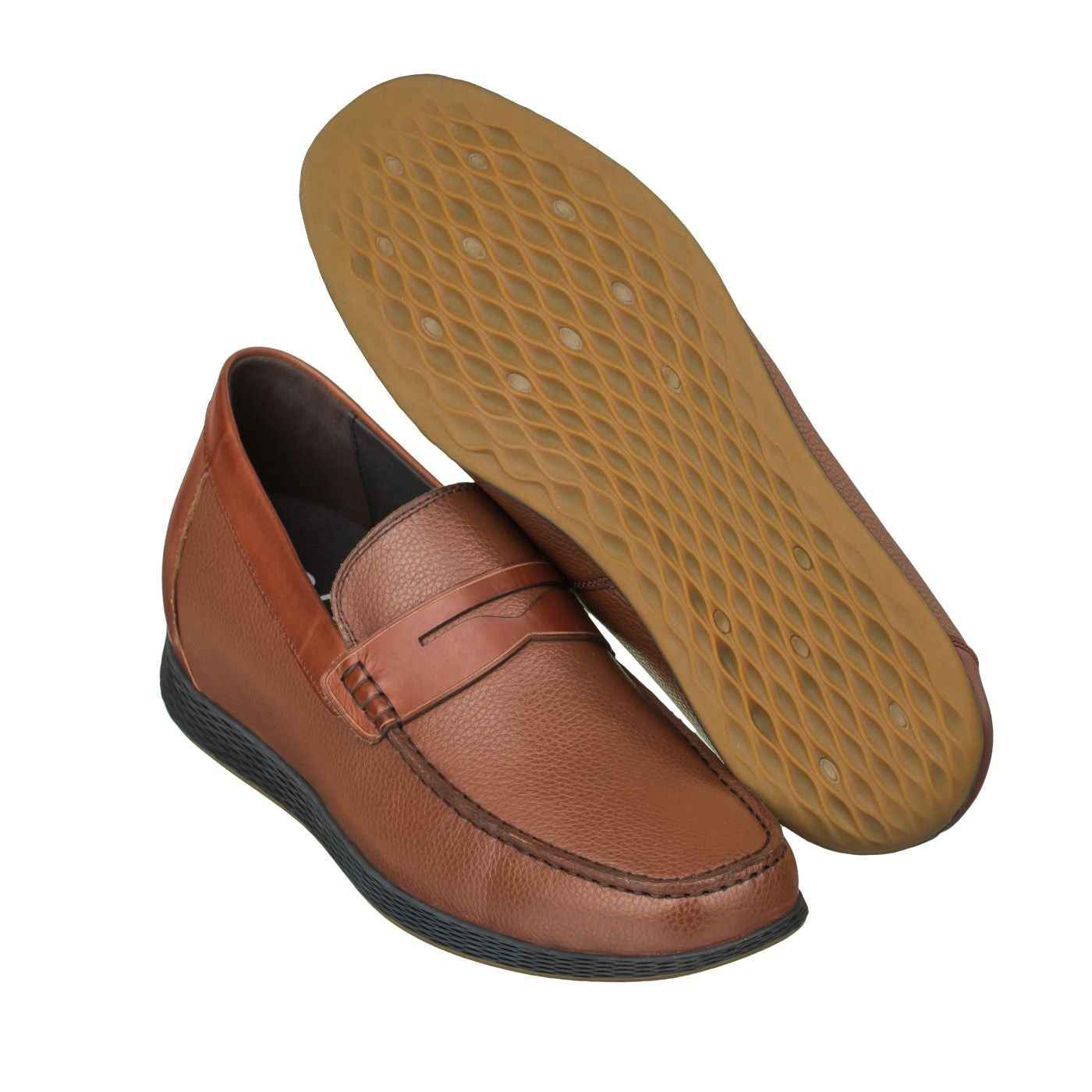 CALTO Lightweight Brown Penny Loafers - 2.4 Inches - S1092 Tallmenshoes.com