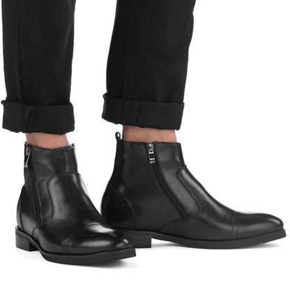 CALTO - S28001 - 3.2 Inches Taller (Black) - Lightweight - Zipper Boots Tallmenshoes.com