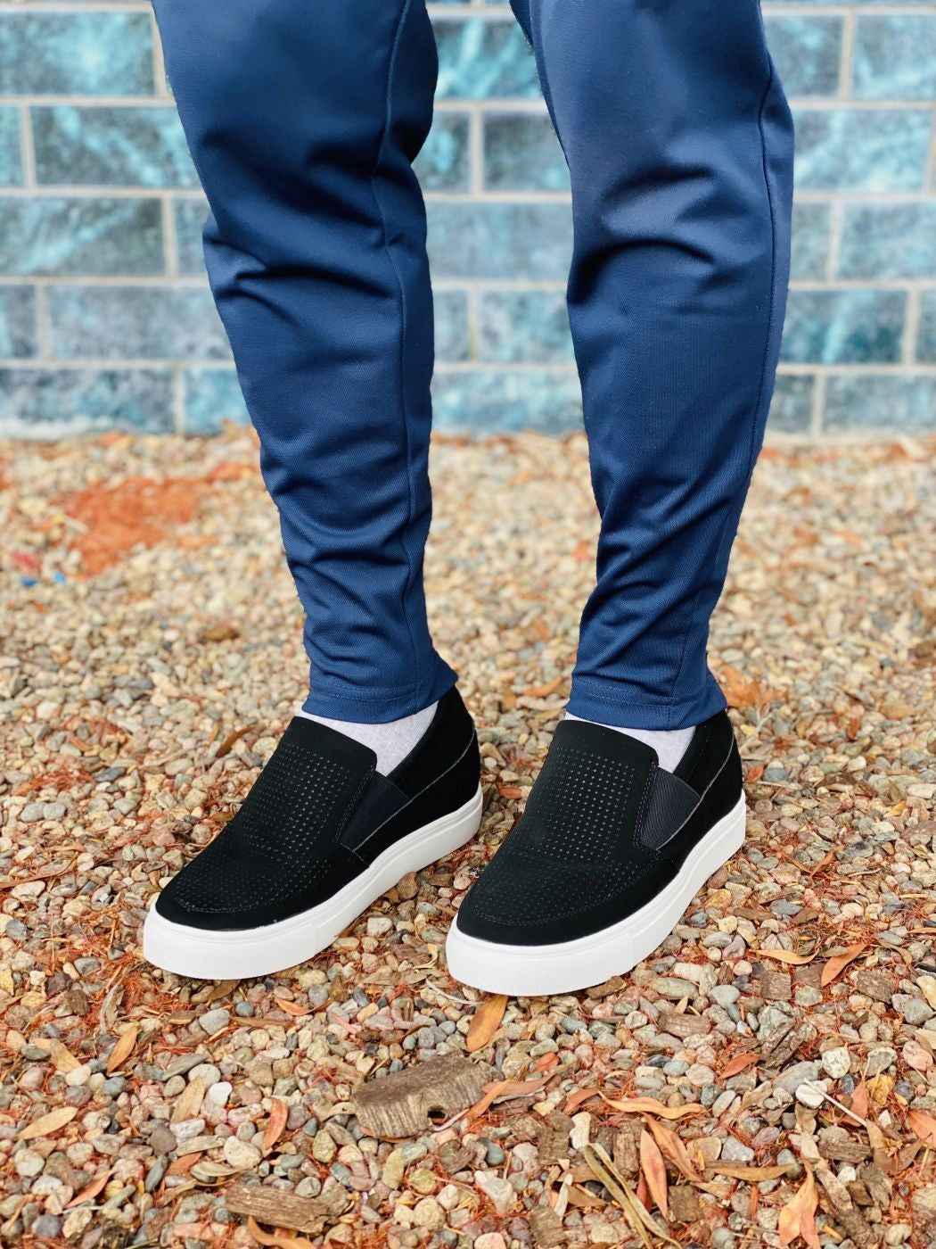 CALTO G63890 3-Inch Taller Lightweight Slip-On Black Sneakers Tallmenshoes.com