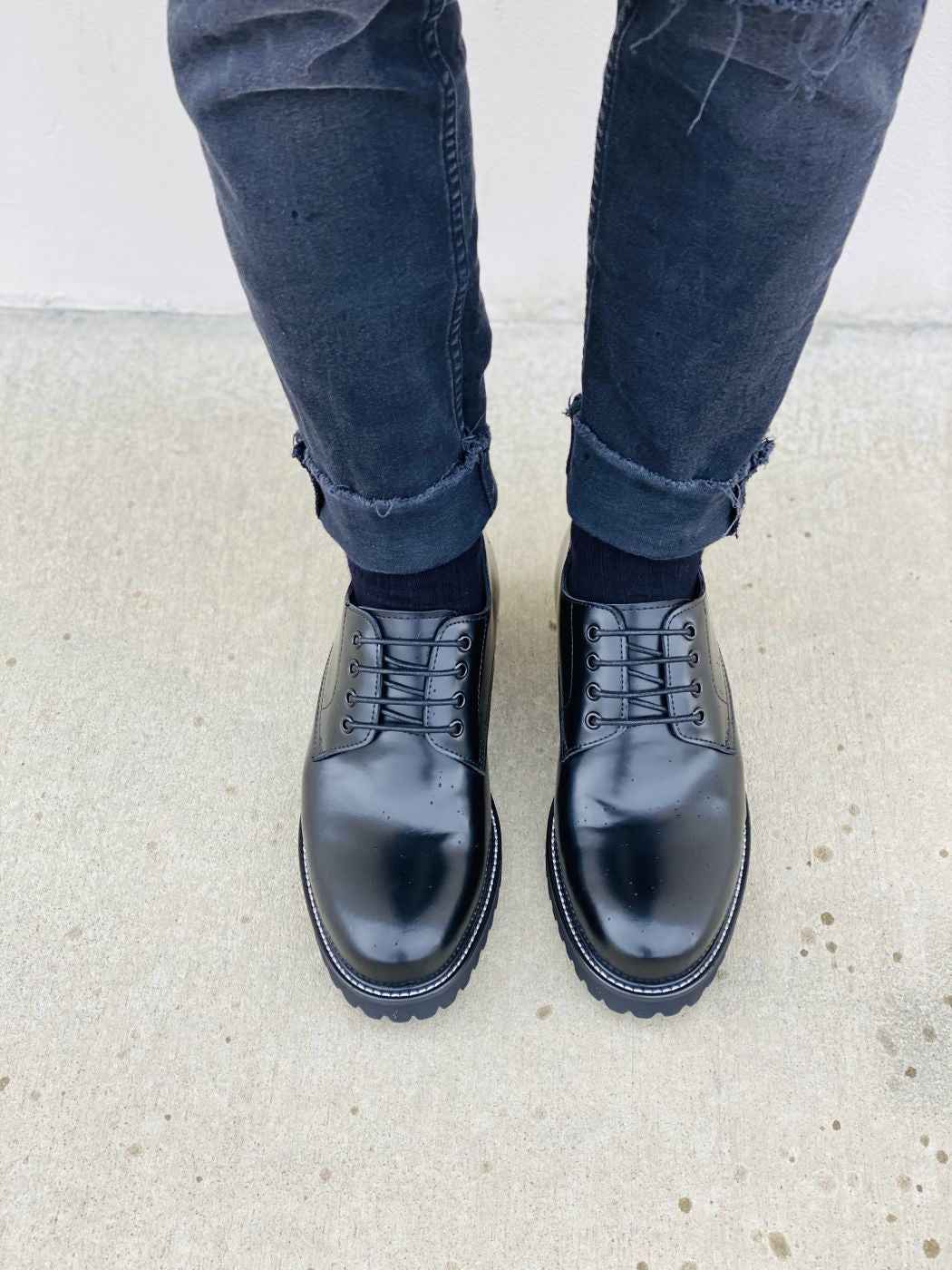 CALTO S9118 - 3" Taller Black Leather Elevator Work Shoes Tallmenshoes.com