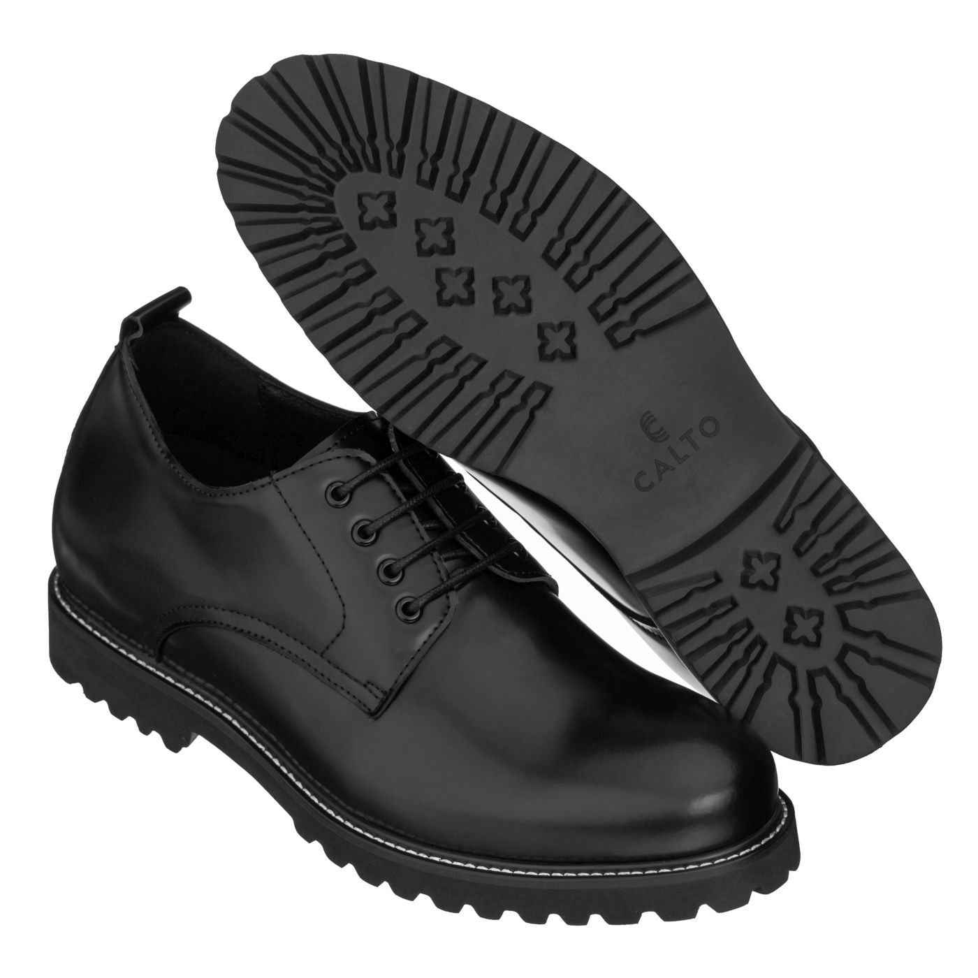 CALTO S9118 - 3" Taller Black Leather Elevator Work Shoes Tallmenshoes.com