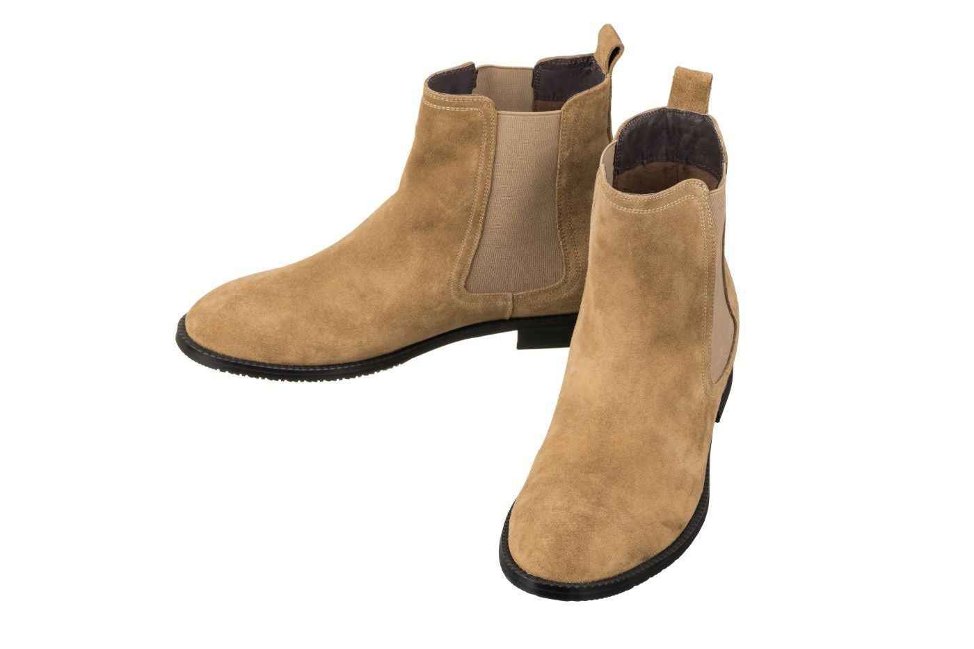 CALTO - K33091 - 2.9 Inches Taller (Khaki Brown) - Suede Chelsea Boot Tallmenshoes.com