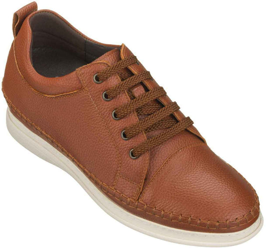 CALTO Casual 3 Inch Leather Elevator Sneakers - Brown - S4313 Tallmenshoes.com
