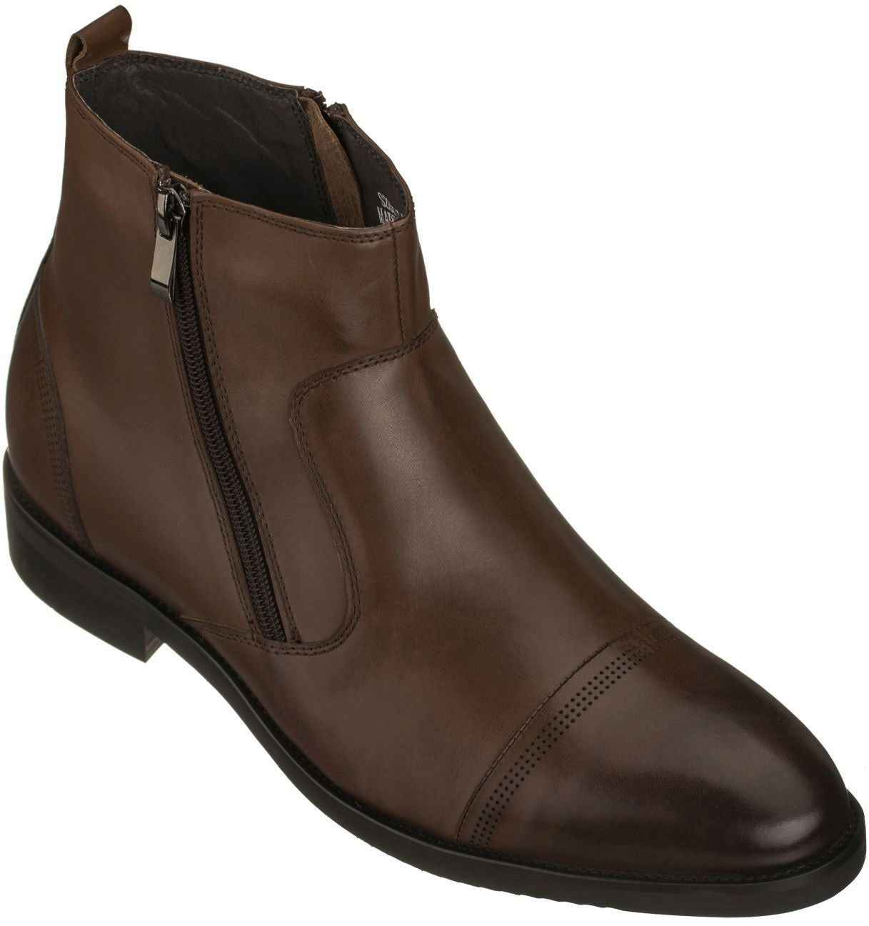CALTO - S28002 - 2.8 Inches Taller (Dark Brown) - Lightweight - Zipper Boots Tallmenshoes.com