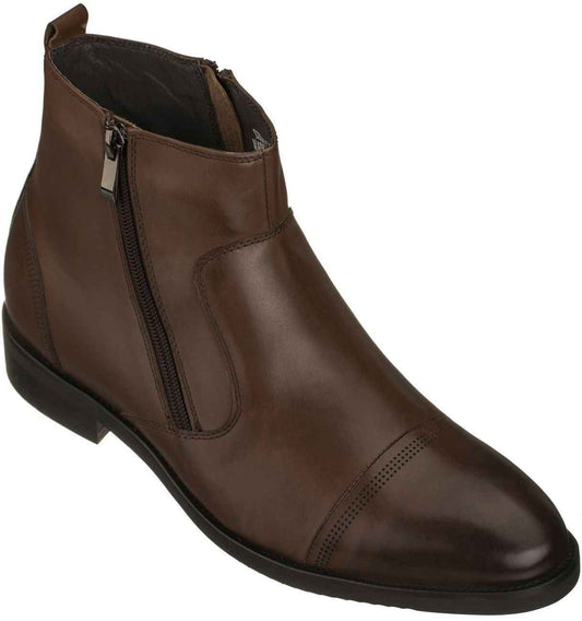 CALTO - S28002 - 2.8 Inches Taller (Dark Brown) - Lightweight - Zipper Boots Tallmenshoes.com