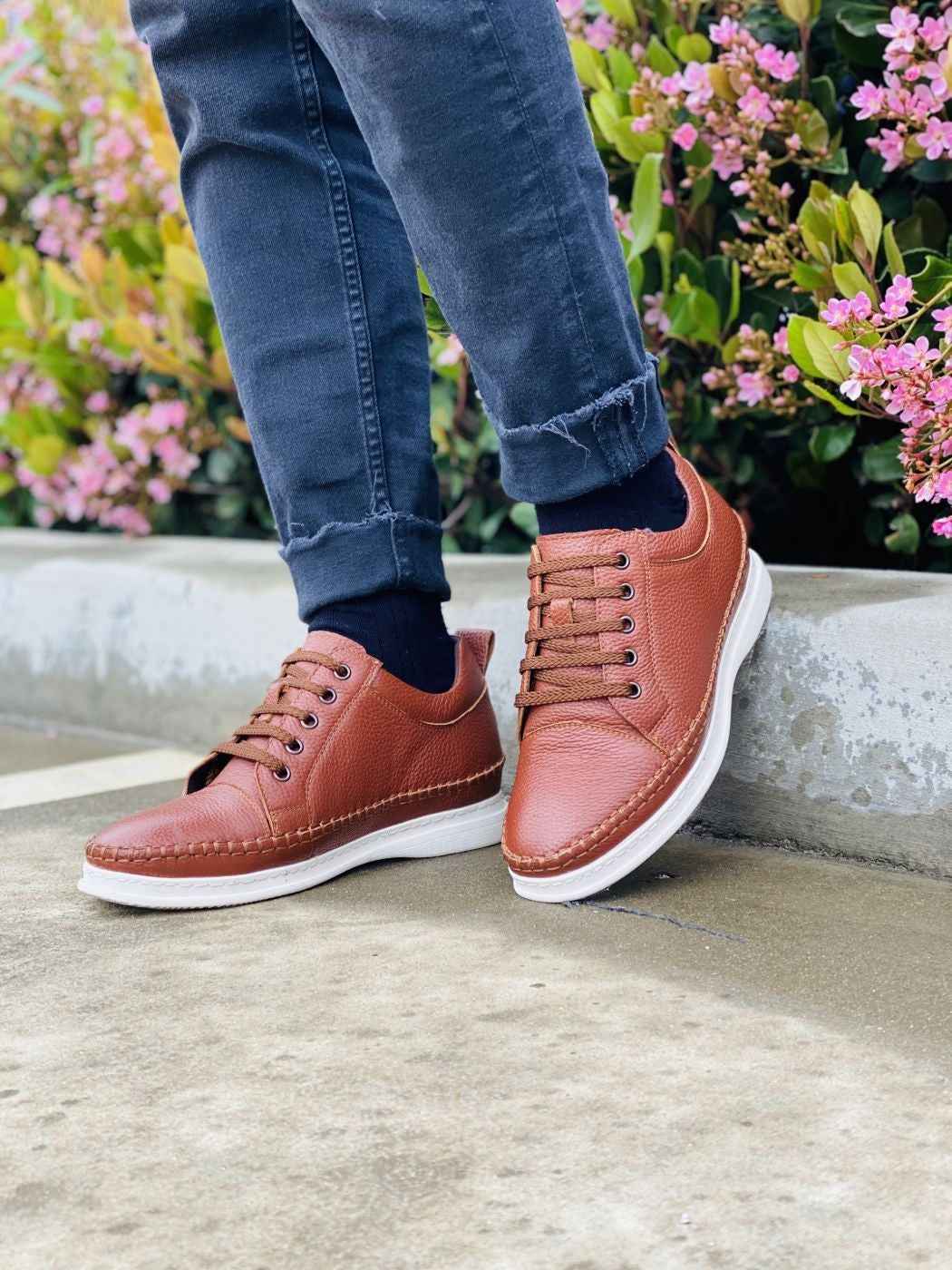 CALTO Casual 3 Inch Leather Elevator Sneakers - Brown - S4313 Tallmenshoes.com