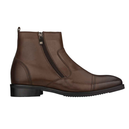 CALTO - S28002 - 2.8 Inches Taller (Dark Brown) - Lightweight - Zipper Boots Tallmenshoes.com
