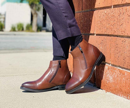 CALTO - S28002 - 2.8 Inches Taller (Dark Brown) - Lightweight - Zipper Boots Tallmenshoes.com