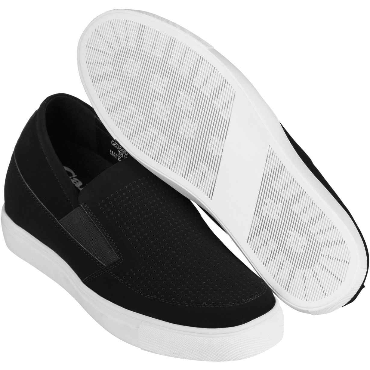 CALTO G63890 3-Inch Taller Lightweight Slip-On Black Sneakers Tallmenshoes.com