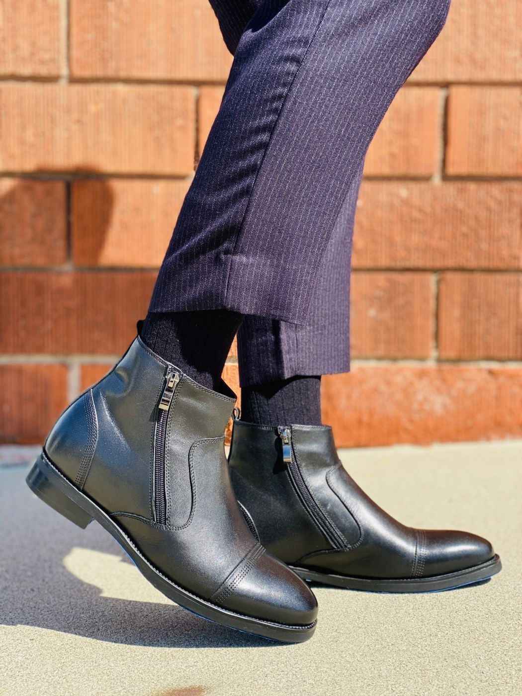 CALTO - S28001 - 3.2 Inches Taller (Black) - Lightweight - Zipper Boots Tallmenshoes.com