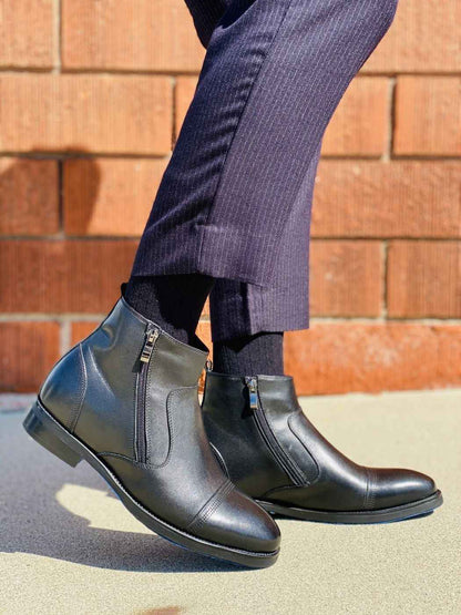 CALTO - S28001 - 3.2 Inches Taller (Black) - Lightweight - Zipper Boots Tallmenshoes.com