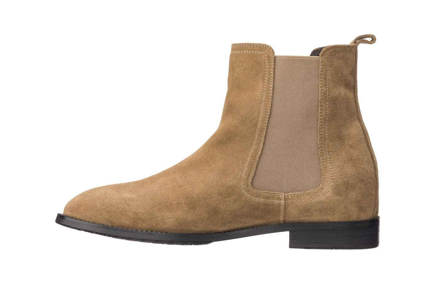 CALTO - K33091 - 2.9 Inches Taller (Khaki Brown) - Suede Chelsea Boot Tallmenshoes.com