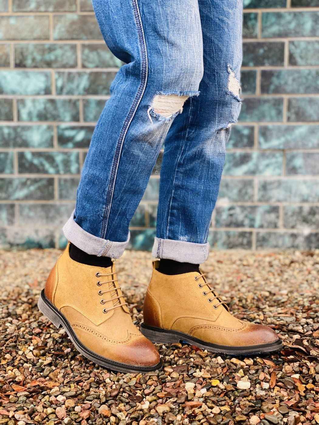 CALTO - S3652 - 3.0 Inches Taller (Light Brown) - Lightweight Tallmenshoes.com